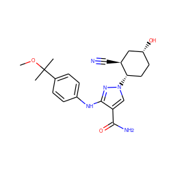 COC(C)(C)c1ccc(Nc2nn([C@H]3CC[C@@H](O)C[C@@H]3C#N)cc2C(N)=O)cc1 ZINC000221822031