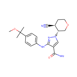 COC(C)(C)c1ccc(Nc2nn([C@H]3COCC[C@@H]3C#N)cc2C(N)=O)cc1 ZINC000220673408