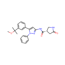 COC(C)(C)c1cccc(-c2cc(NC(=O)[C@@H]3CNC(=O)C3)nn2-c2ccccc2)c1 ZINC000169707025