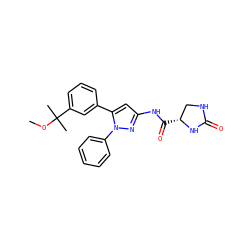 COC(C)(C)c1cccc(-c2cc(NC(=O)[C@@H]3CNC(=O)N3)nn2-c2ccccc2)c1 ZINC000169707190