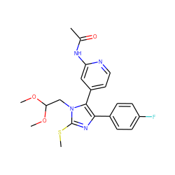 COC(Cn1c(SC)nc(-c2ccc(F)cc2)c1-c1ccnc(NC(C)=O)c1)OC ZINC000013586231