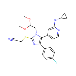 COC(Cn1c(SCC#N)nc(-c2ccc(F)cc2)c1-c1ccnc(NC2CC2)c1)OC ZINC000299867239