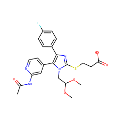 COC(Cn1c(SCCC(=O)O)nc(-c2ccc(F)cc2)c1-c1ccnc(NC(C)=O)c1)OC ZINC000299869535