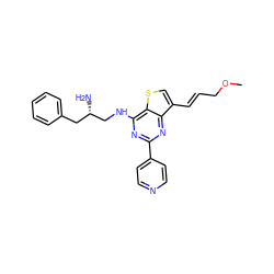 COC/C=C/c1csc2c(NC[C@@H](N)Cc3ccccc3)nc(-c3ccncc3)nc12 ZINC000223670279