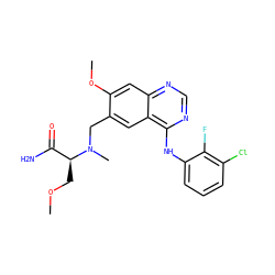 COC[C@@H](C(N)=O)N(C)Cc1cc2c(Nc3cccc(Cl)c3F)ncnc2cc1OC ZINC000034642910