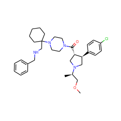 COC[C@@H](C)N1C[C@H](c2ccc(Cl)cc2)[C@@H](C(=O)N2CCN(C3(CNCc4ccccc4)CCCCC3)CC2)C1 ZINC000028953884