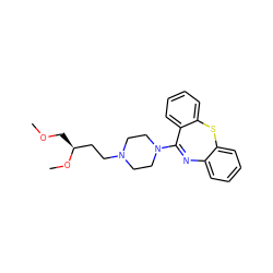 COC[C@@H](CCN1CCN(C2=Nc3ccccc3Sc3ccccc32)CC1)OC ZINC000013861682