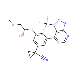 COC[C@@H](O)Cc1cc(-c2ccnc3[nH]nc(C(F)(F)F)c23)cc(C2(C#N)CC2)c1 ZINC000299840732