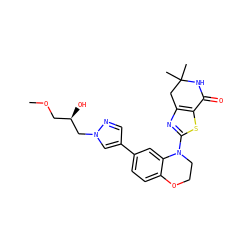 COC[C@@H](O)Cn1cc(-c2ccc3c(c2)N(c2nc4c(s2)C(=O)NC(C)(C)C4)CCO3)cn1 ZINC000040425090