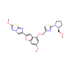 COC[C@@H]1CCCN1c1nc(COc2cc(OC)cc3oc(-c4cn5nc(OC)sc5n4)cc23)cs1 ZINC000143274100