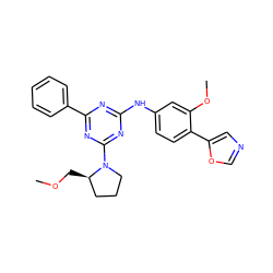 COC[C@@H]1CCCN1c1nc(Nc2ccc(-c3cnco3)c(OC)c2)nc(-c2ccccc2)n1 ZINC000013445170