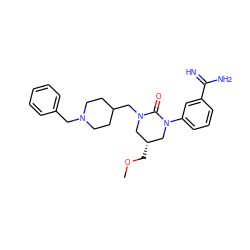 COC[C@@H]1CN(CC2CCN(Cc3ccccc3)CC2)C(=O)N(c2cccc(C(=N)N)c2)C1 ZINC001772606895