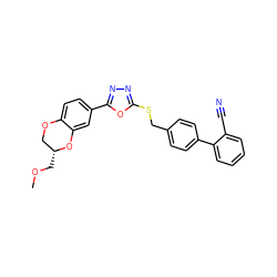 COC[C@@H]1COc2ccc(-c3nnc(SCc4ccc(-c5ccccc5C#N)cc4)o3)cc2O1 ZINC000084670359
