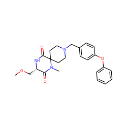 COC[C@@H]1NC(=O)C2(CCN(Cc3ccc(Oc4ccccc4)cc3)CC2)N(C)C1=O ZINC000053243412