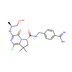 COC[C@H](C)Nc1nc(Cl)c2n(c1=O)[C@H](C(=O)NCc1ccc(C(=N)N)cc1)CC2(C)C ZINC000036412555