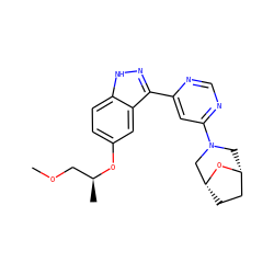 COC[C@H](C)Oc1ccc2[nH]nc(-c3cc(N4C[C@@H]5CC[C@H](C4)O5)ncn3)c2c1 ZINC000225575065