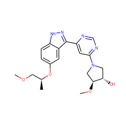 COC[C@H](C)Oc1ccc2[nH]nc(-c3cc(N4C[C@H](O)[C@@H](OC)C4)ncn3)c2c1 ZINC000225566487