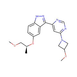 COC[C@H](C)Oc1ccc2[nH]nc(-c3cc(N4CC(OC)C4)ncn3)c2c1 ZINC000225639751