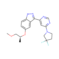 COC[C@H](C)Oc1ccc2[nH]nc(-c3cc(N4CCC(F)(F)C4)ncn3)c2c1 ZINC000225559439