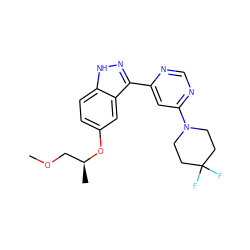 COC[C@H](C)Oc1ccc2[nH]nc(-c3cc(N4CCC(F)(F)CC4)ncn3)c2c1 ZINC000225561395