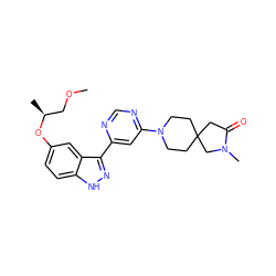 COC[C@H](C)Oc1ccc2[nH]nc(-c3cc(N4CCC5(CC4)CC(=O)N(C)C5)ncn3)c2c1 ZINC000221105070