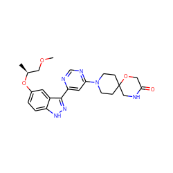 COC[C@H](C)Oc1ccc2[nH]nc(-c3cc(N4CCC5(CC4)CNC(=O)CO5)ncn3)c2c1 ZINC000225566655