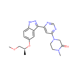 COC[C@H](C)Oc1ccc2[nH]nc(-c3cc(N4CCN(C)C(=O)C4)ncn3)c2c1 ZINC000225560344