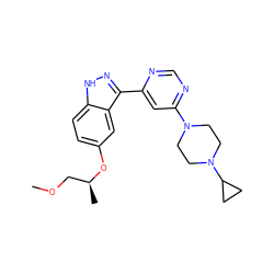 COC[C@H](C)Oc1ccc2[nH]nc(-c3cc(N4CCN(C5CC5)CC4)ncn3)c2c1 ZINC000225560296