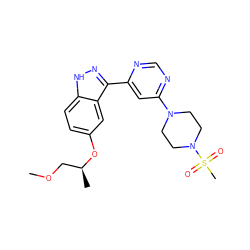 COC[C@H](C)Oc1ccc2[nH]nc(-c3cc(N4CCN(S(C)(=O)=O)CC4)ncn3)c2c1 ZINC000225552138