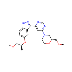 COC[C@H](C)Oc1ccc2[nH]nc(-c3cc(N4CCO[C@H](COC)C4)ncn3)c2c1 ZINC000225560487