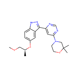 COC[C@H](C)Oc1ccc2[nH]nc(-c3cc(N4CCOC(C)(C)C4)ncn3)c2c1 ZINC000225559921