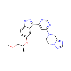 COC[C@H](C)Oc1ccc2[nH]nc(-c3cc(N4CCn5ncnc5C4)ncn3)c2c1 ZINC000225559648