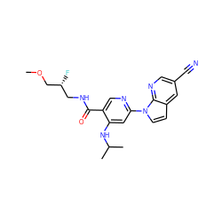 COC[C@H](F)CNC(=O)c1cnc(-n2ccc3cc(C#N)cnc32)cc1NC(C)C ZINC001772631474