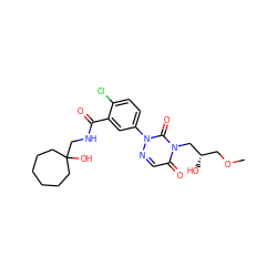 COC[C@H](O)Cn1c(=O)cnn(-c2ccc(Cl)c(C(=O)NCC3(O)CCCCCC3)c2)c1=O ZINC000034662892