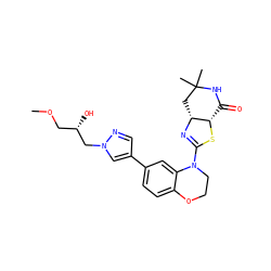 COC[C@H](O)Cn1cc(-c2ccc3c(c2)N(C2=N[C@@H]4CC(C)(C)NC(=O)[C@@H]4S2)CCO3)cn1 ZINC000169293116