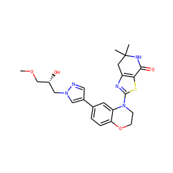 COC[C@H](O)Cn1cc(-c2ccc3c(c2)N(c2nc4c(s2)C(=O)NC(C)(C)C4)CCO3)cn1 ZINC000040423039