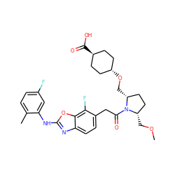 COC[C@H]1CC[C@@H](CO[C@H]2CC[C@H](C(=O)O)CC2)N1C(=O)Cc1ccc2nc(Nc3cc(F)ccc3C)oc2c1F ZINC000261189892
