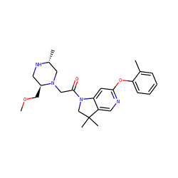 COC[C@H]1CN[C@H](C)CN1CC(=O)N1CC(C)(C)c2cnc(Oc3ccccc3C)cc21 ZINC000219002005