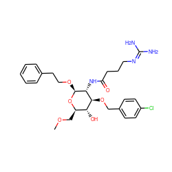 COC[C@H]1O[C@@H](OCCc2ccccc2)[C@H](NC(=O)CCCN=C(N)N)[C@@H](OCc2ccc(Cl)cc2)[C@@H]1O ZINC000064415739