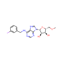 COC[C@H]1O[C@@H](n2cnc3c(NCc4cccc(I)c4)ncnc32)[C@H](O)[C@@H]1O ZINC000013863888