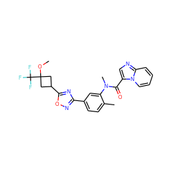 COC1(C(F)(F)F)CC(c2nc(-c3ccc(C)c(N(C)C(=O)c4cnc5ccccn45)c3)no2)C1 ZINC000206120468