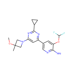 COC1(C)CN(c2cc(-c3cnc(N)c(OC(F)F)c3)nc(C3CC3)n2)C1 ZINC000653679389