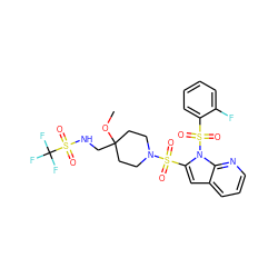 COC1(CNS(=O)(=O)C(F)(F)F)CCN(S(=O)(=O)c2cc3cccnc3n2S(=O)(=O)c2ccccc2F)CC1 ZINC000064513974