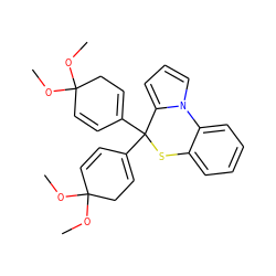 COC1(OC)C=CC(C2(C3=CCC(OC)(OC)C=C3)Sc3ccccc3-n3cccc32)=CC1 ZINC000028758899