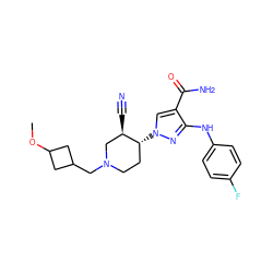 COC1CC(CN2CC[C@@H](n3cc(C(N)=O)c(Nc4ccc(F)cc4)n3)[C@H](C#N)C2)C1 ZINC000220702230