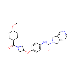 COC1CCC(C(=O)N2CC(Oc3ccc(NC(=O)N4Cc5ccncc5C4)cc3)C2)CC1 ZINC000165761901