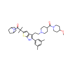 COC1CCN(C(=O)C2CCN(CCc3c(-c4cc(C)cc(C)c4)[nH]c4sc(C(C)(C)C(=O)N5C6CCC5CC6)cc34)CC2)CC1 ZINC000028961715