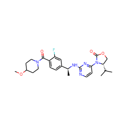 COC1CCN(C(=O)c2ccc([C@H](C)Nc3nccc(N4C(=O)OC[C@@H]4C(C)C)n3)cc2F)CC1 ZINC000142073048