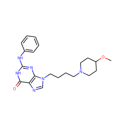 COC1CCN(CCCCn2cnc3c(=O)[nH]c(Nc4ccccc4)nc32)CC1 ZINC000013644937