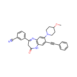 COC1CCN(c2cc3c(cc2C#Cc2ccccc2)NC(=O)CC(c2cccc(C#N)c2)=N3)CC1 ZINC000101155416